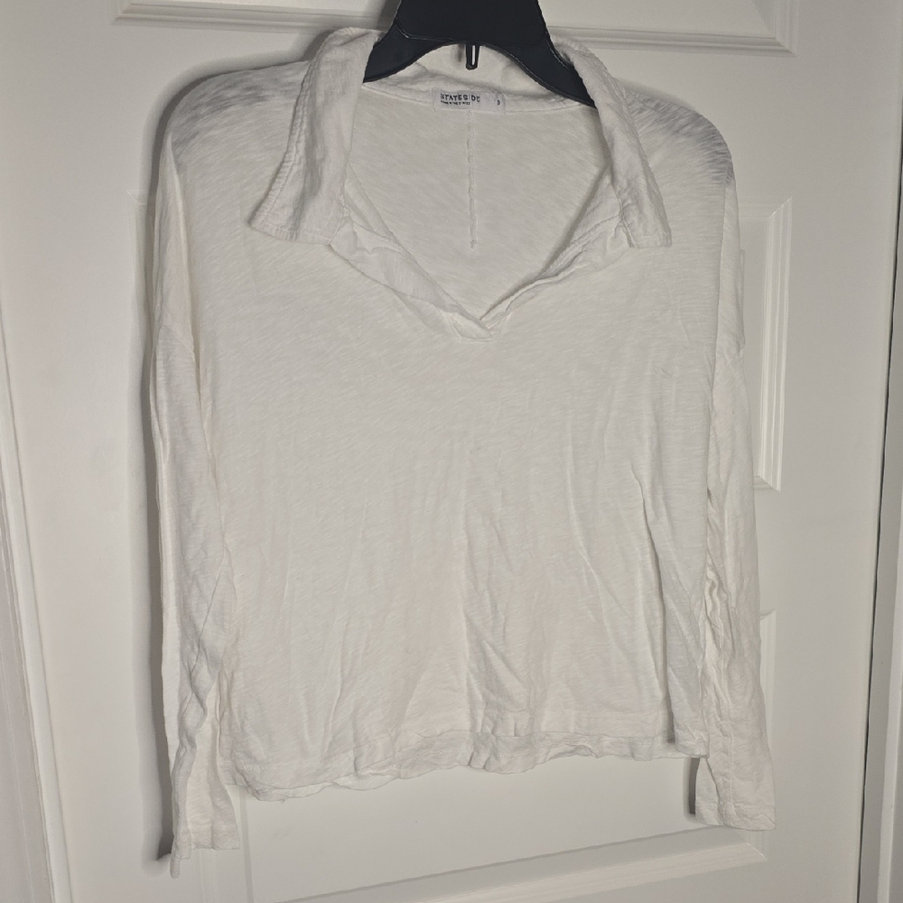 Stateside Cream Fitted Long Sleeve Polo Shirt